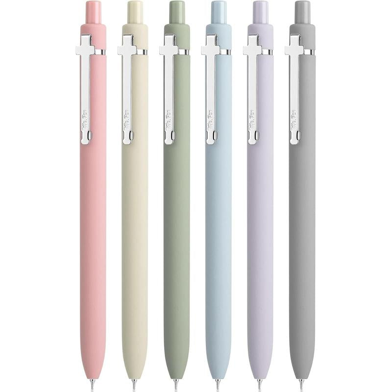 Mr. Pen- Retractable Gel Pens for Journaling, 6 Pack, 0.5 Mm Black Ink, Morandi Barrel with Silver Cross Clip