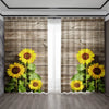 2PC Decorative Curtains - Sunflowers on Rural Wooden Walls - English Sunflowers with Rod Bag Curtains, Suitable for Bedroom,Gard - Image 1