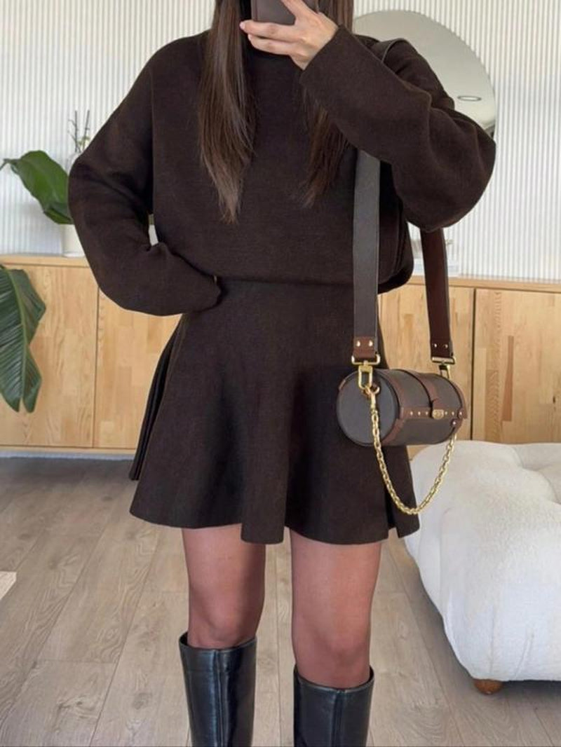 Women'S Elegant Autumn Winter Commuter Dress, Waist Cinched Short Skirt, Stylish Ladies' Clothing for Office Wear