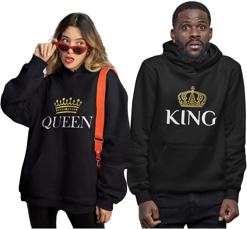 King & Queen Matching Couple Hoodie Set - His & Hers Pullover Hoodies - Valentine'S Day Gift for Couples Women Large / Men Medium