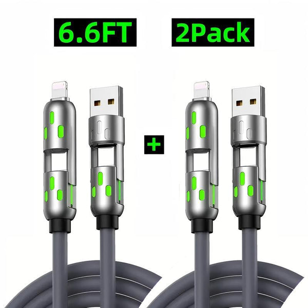 [Buy 1 Get 1 Free]-6.6Ft 4-In-1 USB-C Cable, PD Fast Charging, Data Sync, USB-A, Type-C, Lightning, Aluminum, Compatible