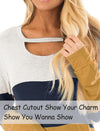 Women'S Fall Color Block Chest Cutout Tunics Long Sleeve Shirts Scoop Neck Blouse Casual Loose Fit Tops A-Yellow - Image 4