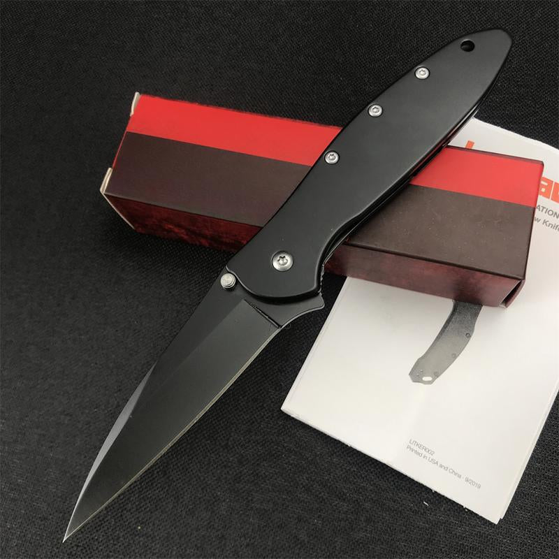 KS 1660 Ken Onion Leek Assisted Flipper Knife, 440C Bead Blast Plain Blade, Stainless Steel Handles, Frame Lock, 10 Styles